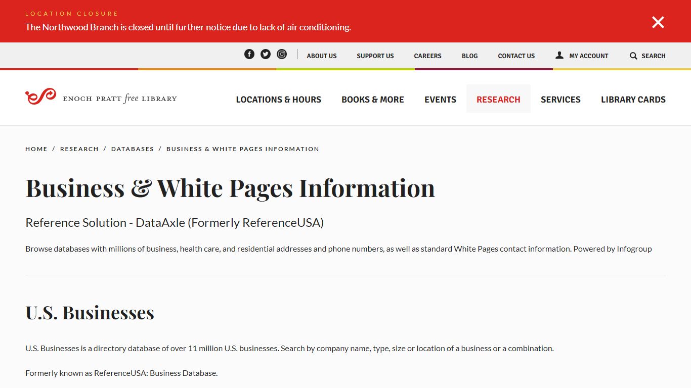 Business & White Pages Information - Enoch Pratt Free Library